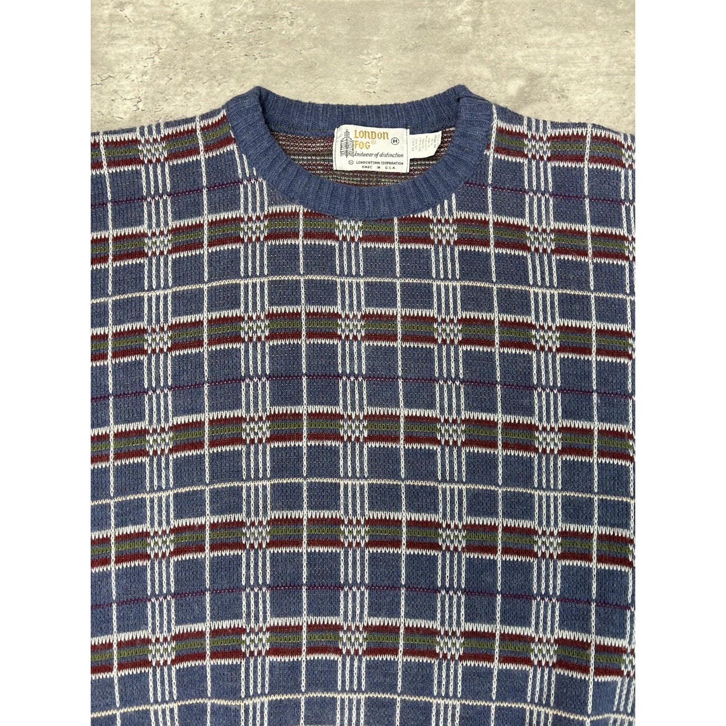 Vintage 80s/90s London Fog Plaid Print Pullover Knit Sweater Size Medium