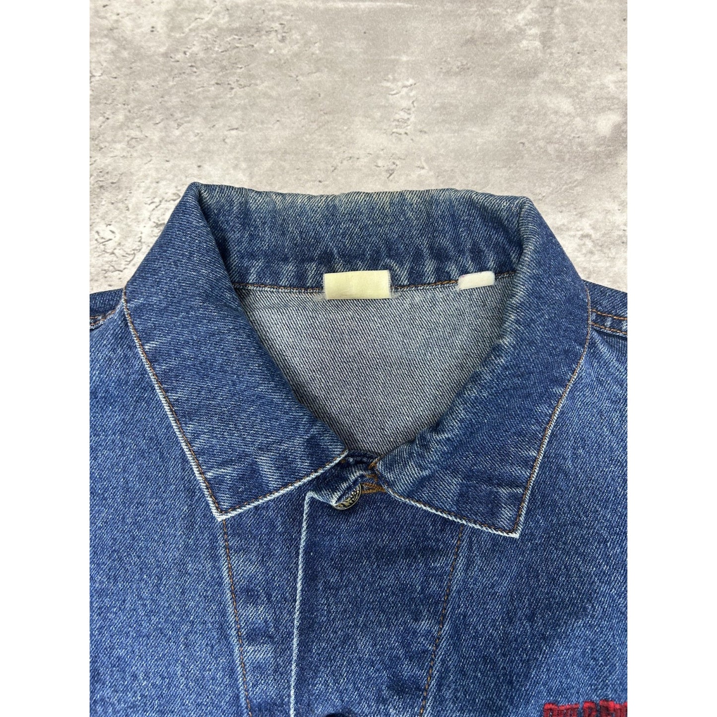 Vintage 90s Pulp Fiction Embroidered Movie Promo Denim Jacket Size XL Blue