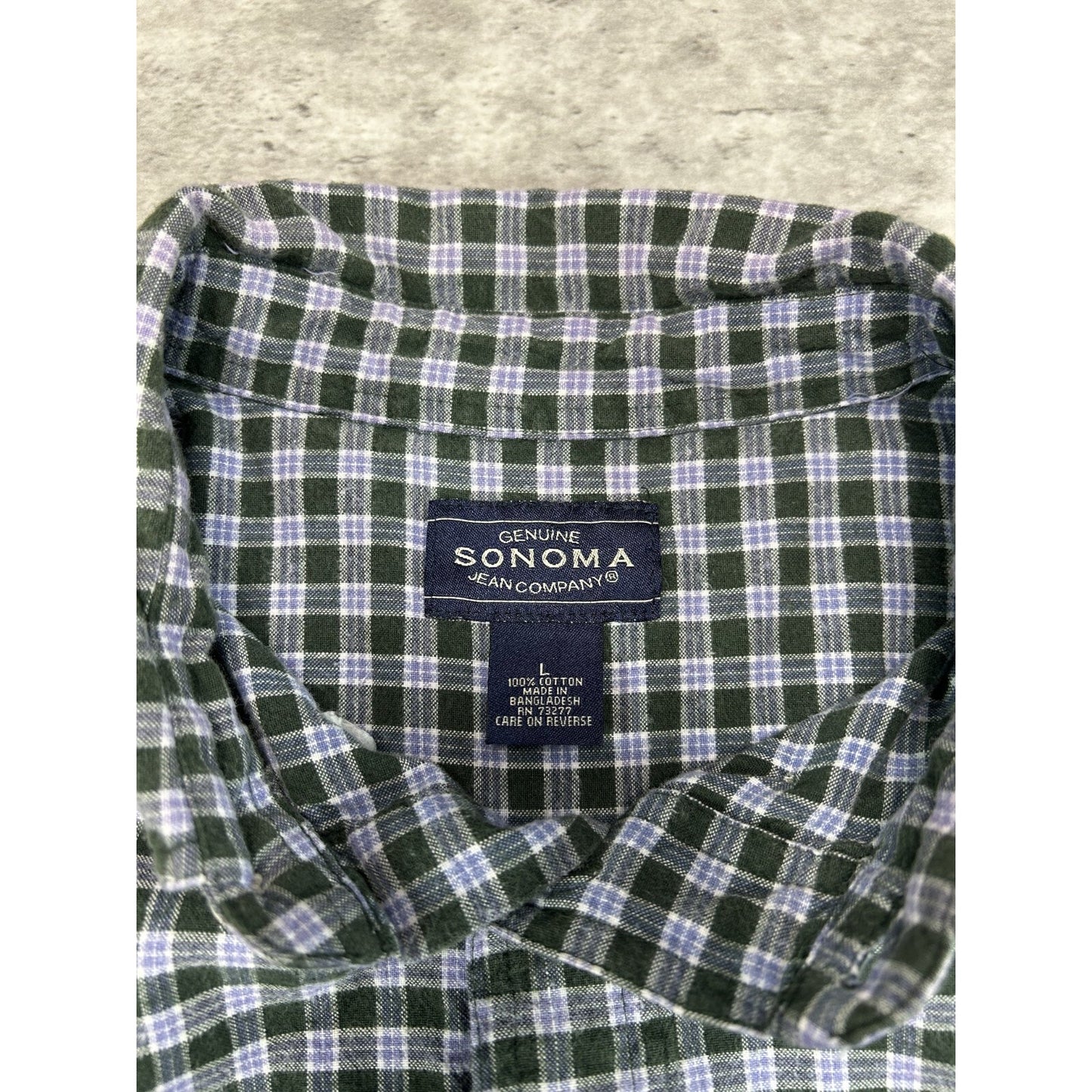 Vintage Genuine Sonoma Embroidered Logo Plaid Cropped Button Up Shirt Size Large