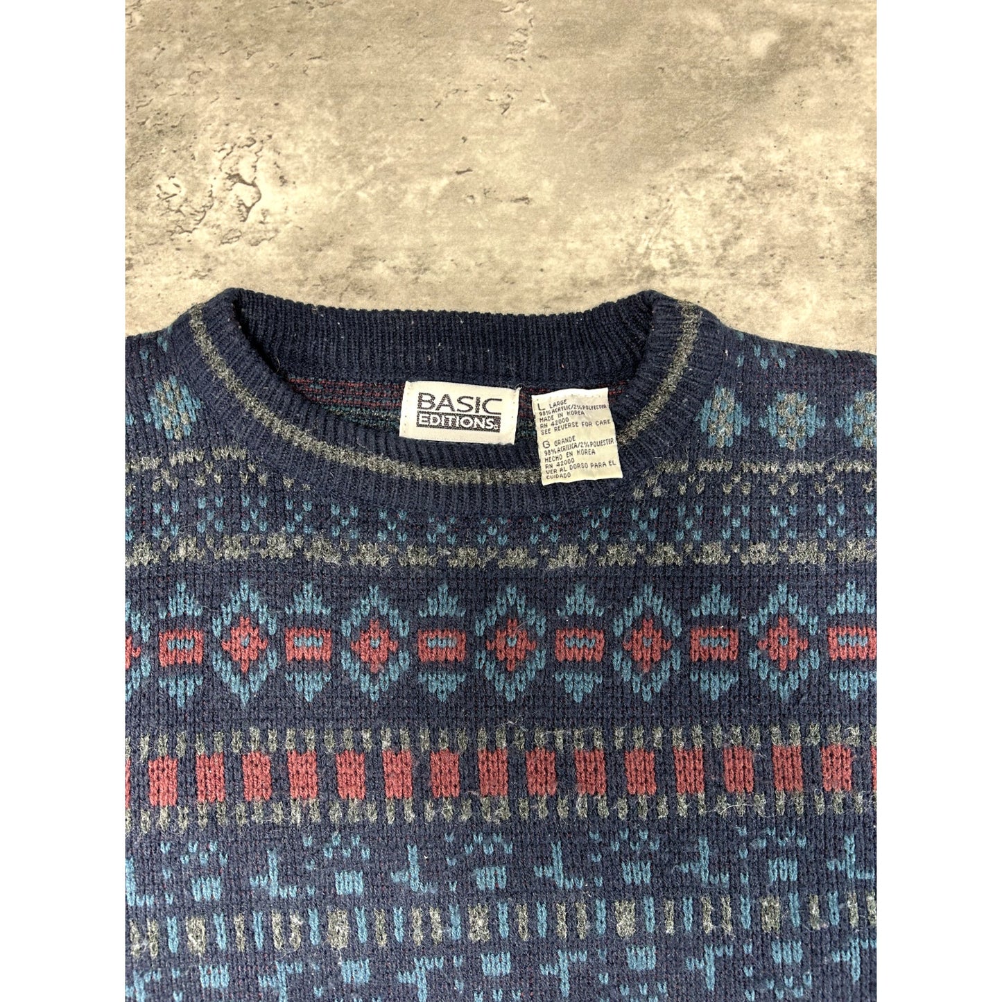 Vintage 90s Basic Editions Abstract Striped Pullover Knit Sweater Size Large