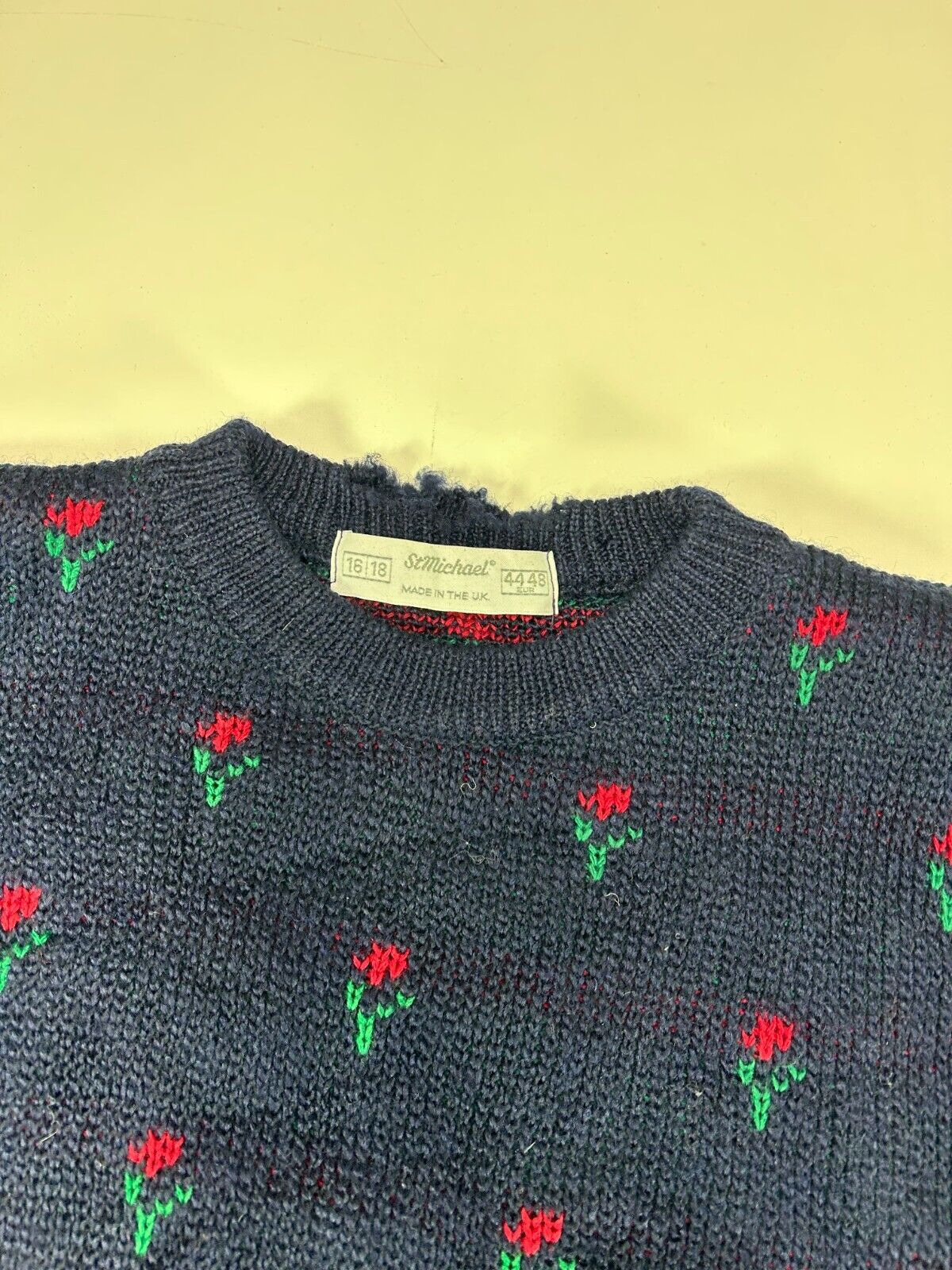 Vintage 90s St Michael Floral Print Pullover Ribbed Knit Sweater Size Large