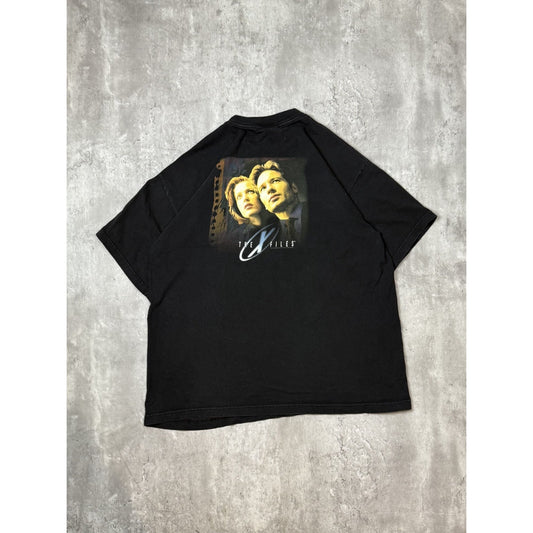 Vintage 1998 X-Files Embroidered TV Show Promo Graphic T-Shirt Size XL Black