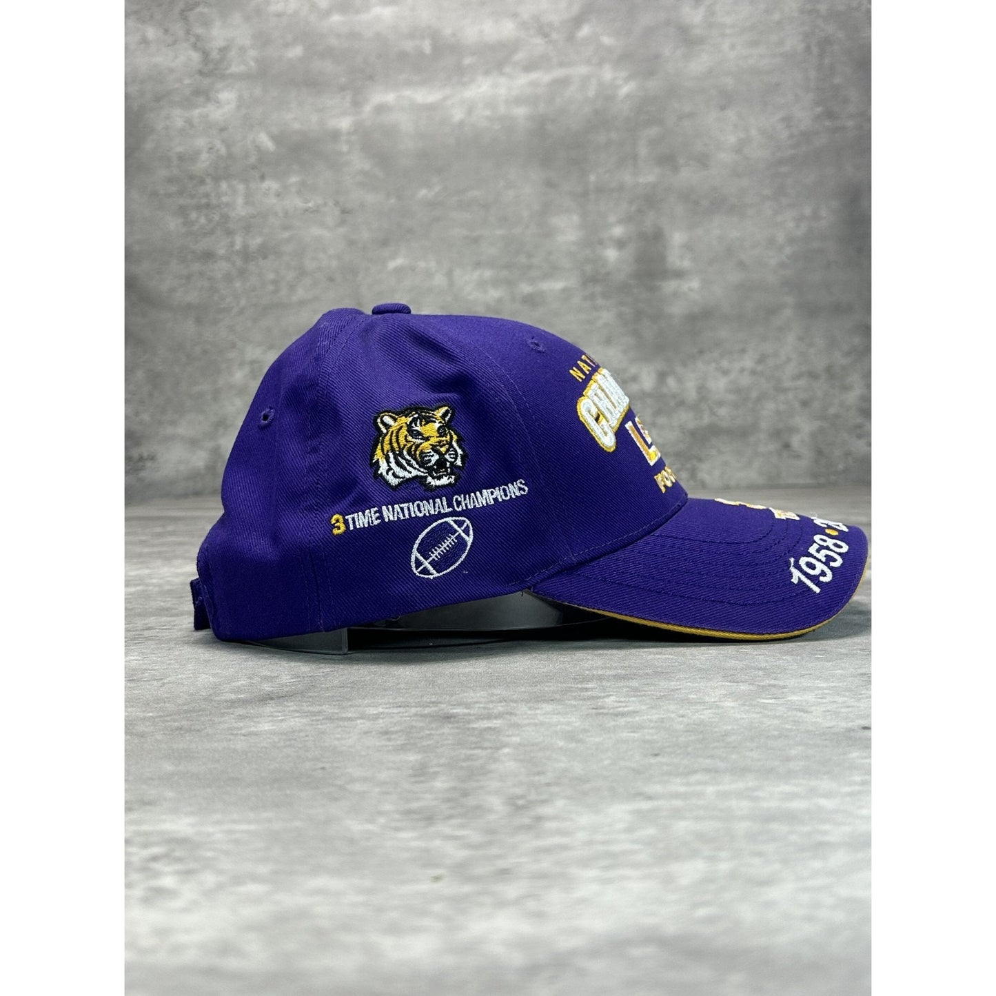 LSU Tigers NCAA National Champs Embroidered Football Strapback Hat OSFA Purple