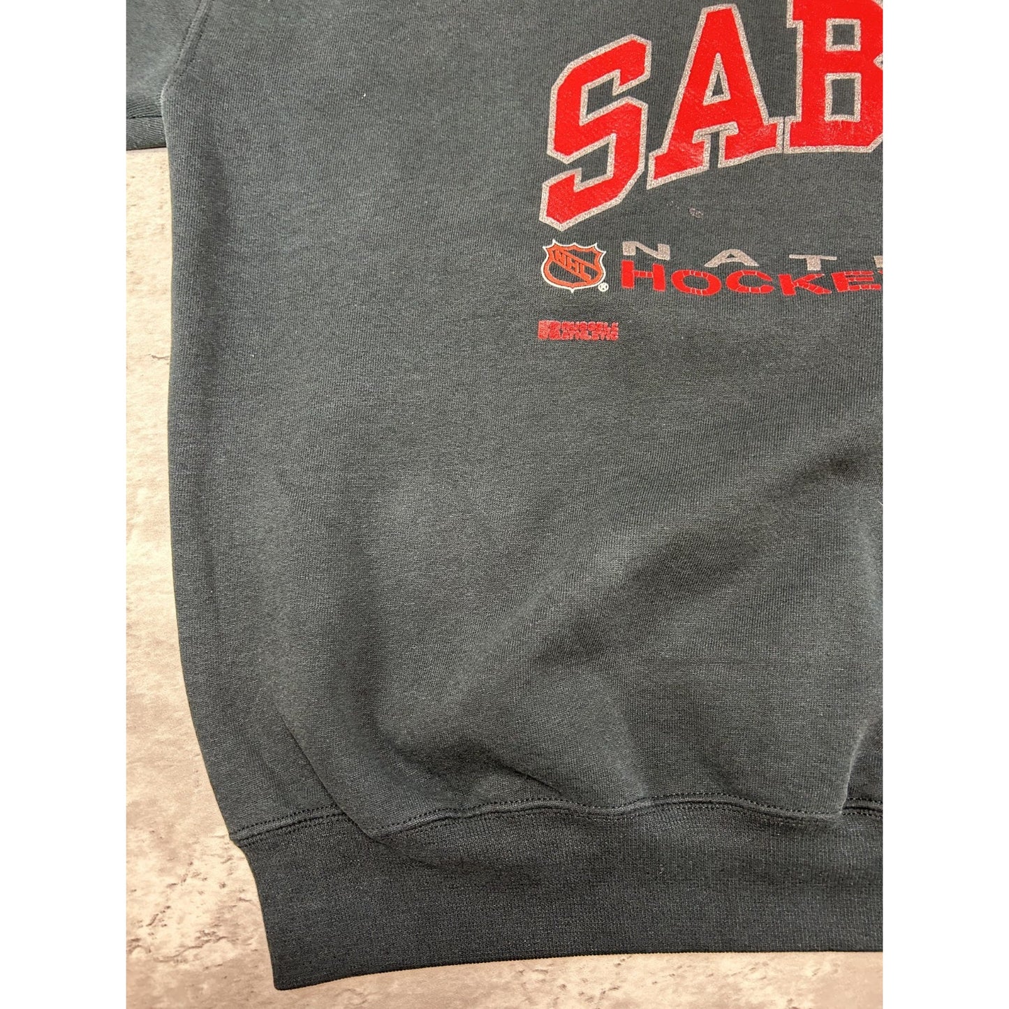 Vintage 90s Buffalo Sabres NHL Graphic Spellout Hockey Sweatshirt Size 2XL