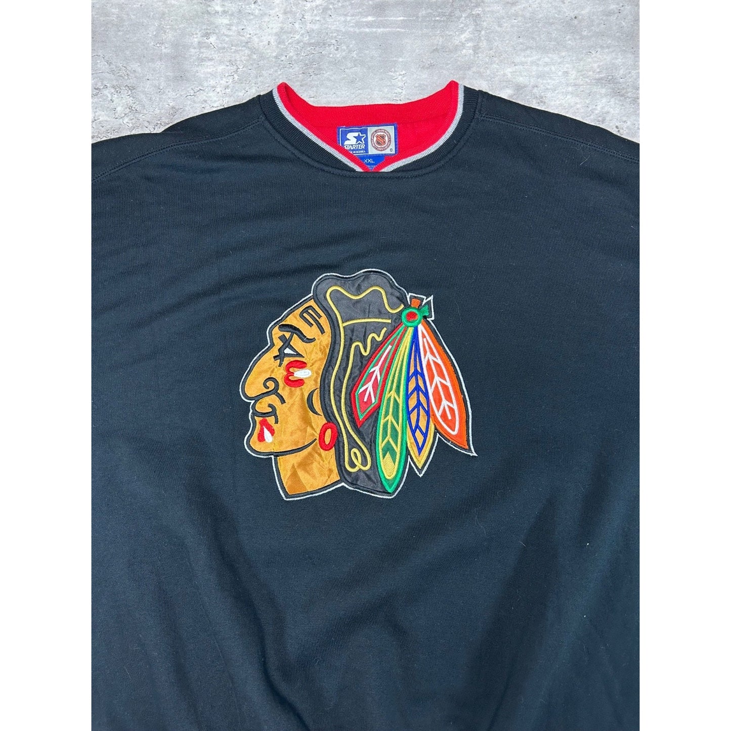 Vintage 90s Chicago Blackhawks NHL Embroidered Starter Sweatshirt Size 2XL