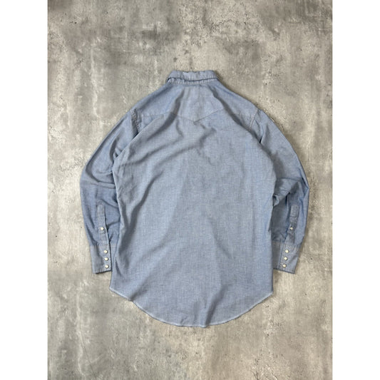 Vintage 80s Wrangler Pearl Snap Long Sleeve Western Style Button Up Shirt Sz LT