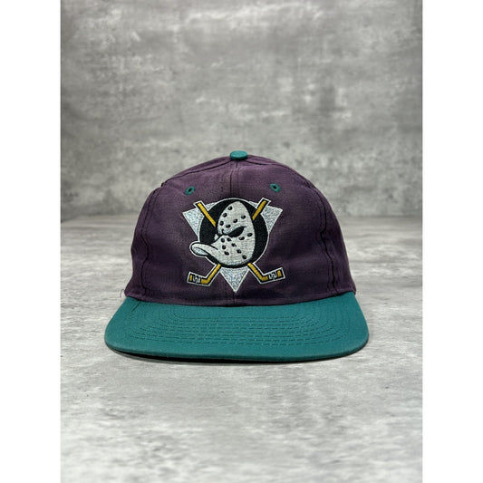 Vintage 90s Anaheim Mighty Ducks NHL Embroidered Logo Hockey Snapback Hat OSFA