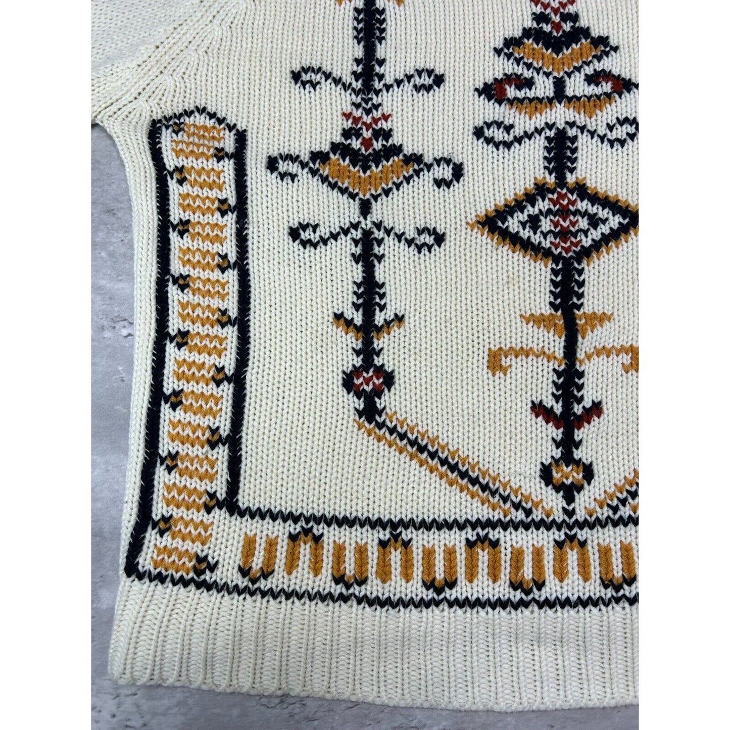 Vintage 1960s Sigallo Abstract Design Pull Over Knit Sweater Size Medium Beige
