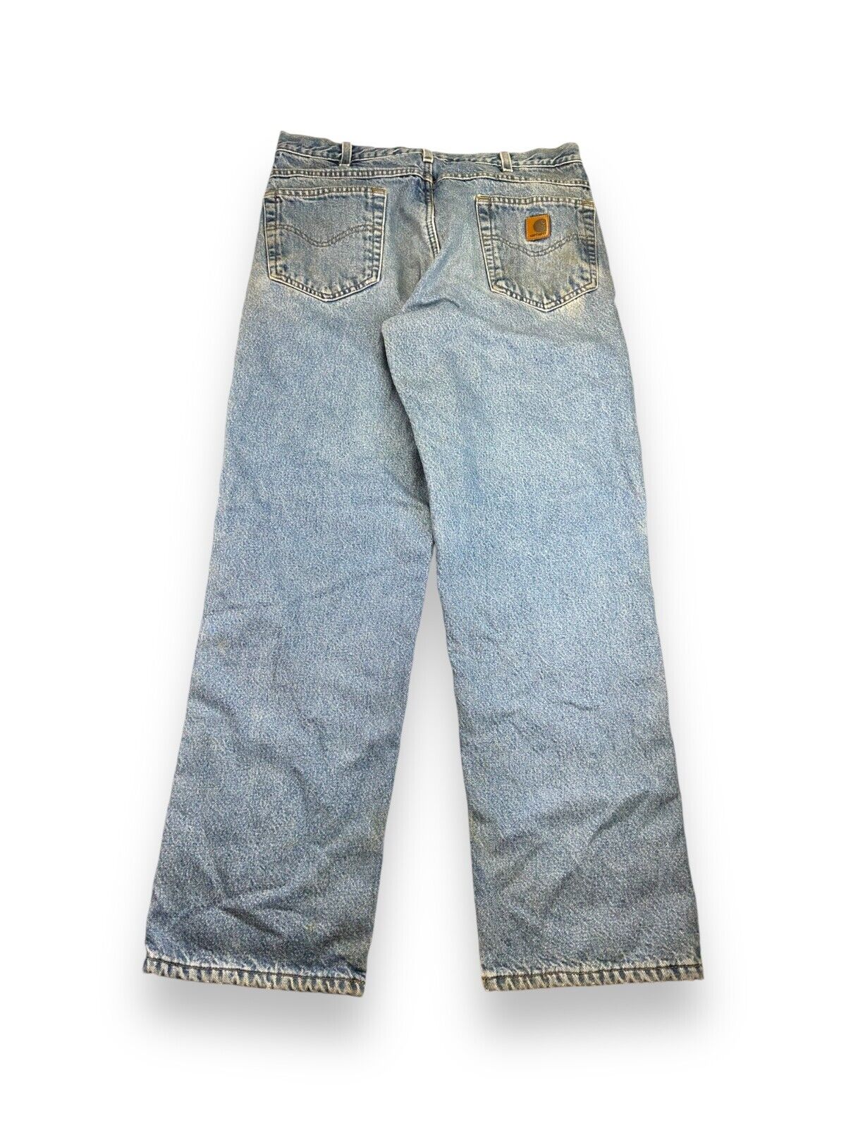 Vintage Carhartt Fleece Lined Medium Wash Denim Workwear Pants Size 34W Blue