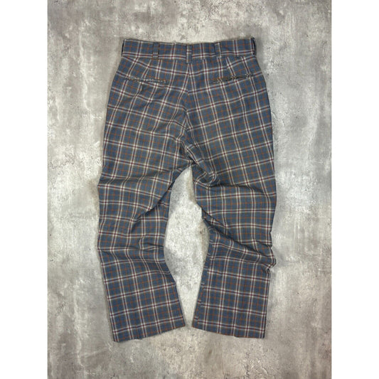 Vintage 1970s Crusaders Checkered Plaid Print Trouser Style Pants Size 34