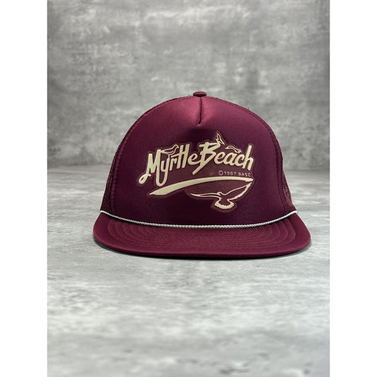 Vintage 1987 Myrtle Beach Spellout Graphic Destination Trucker Snapback Hat OSFA