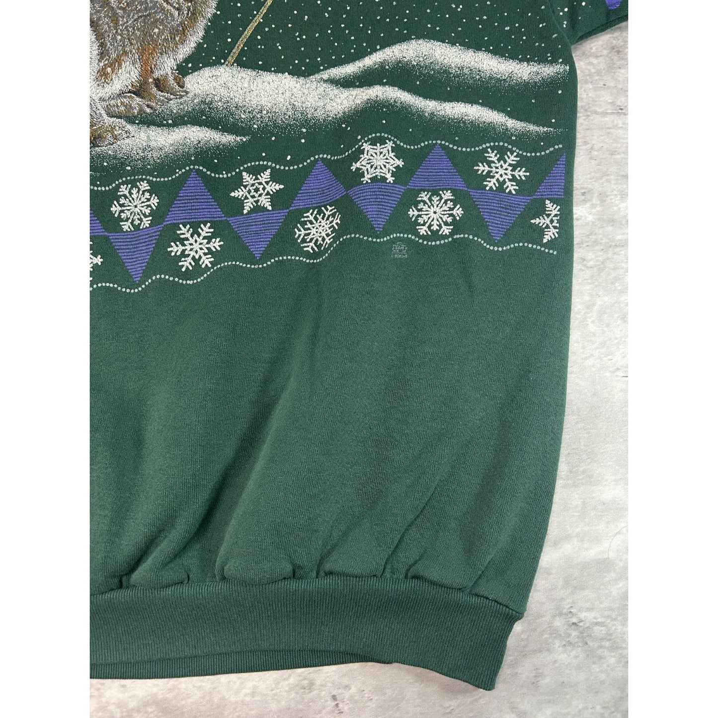VTG 1994 Bunny Winter Wildlife Nature All Over Print Turtle Neck Sweatshirt XL