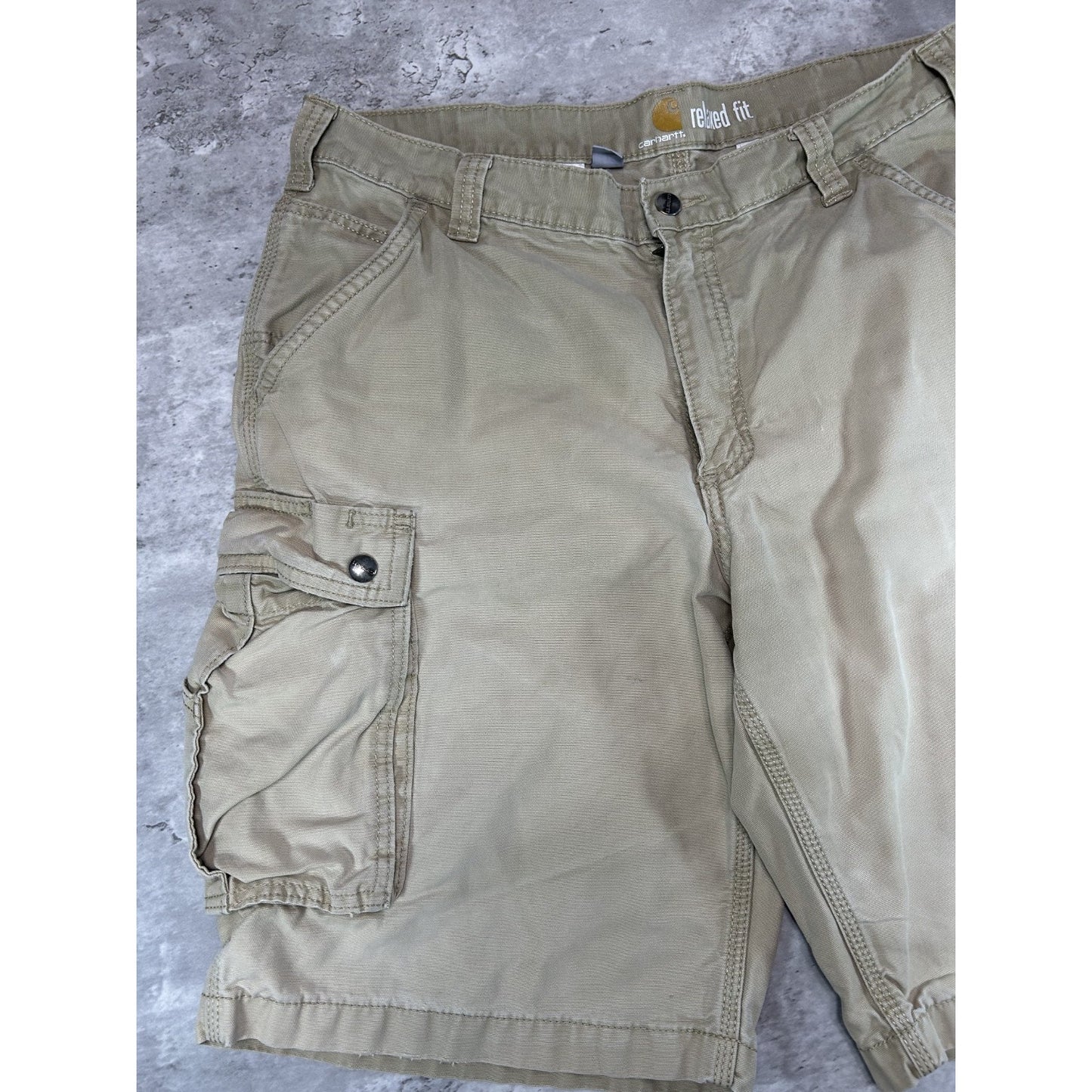 Carhartt Relaxed Fit Canvas Workwear Multi Pocket Cargo Shorts Size 35 Beige
