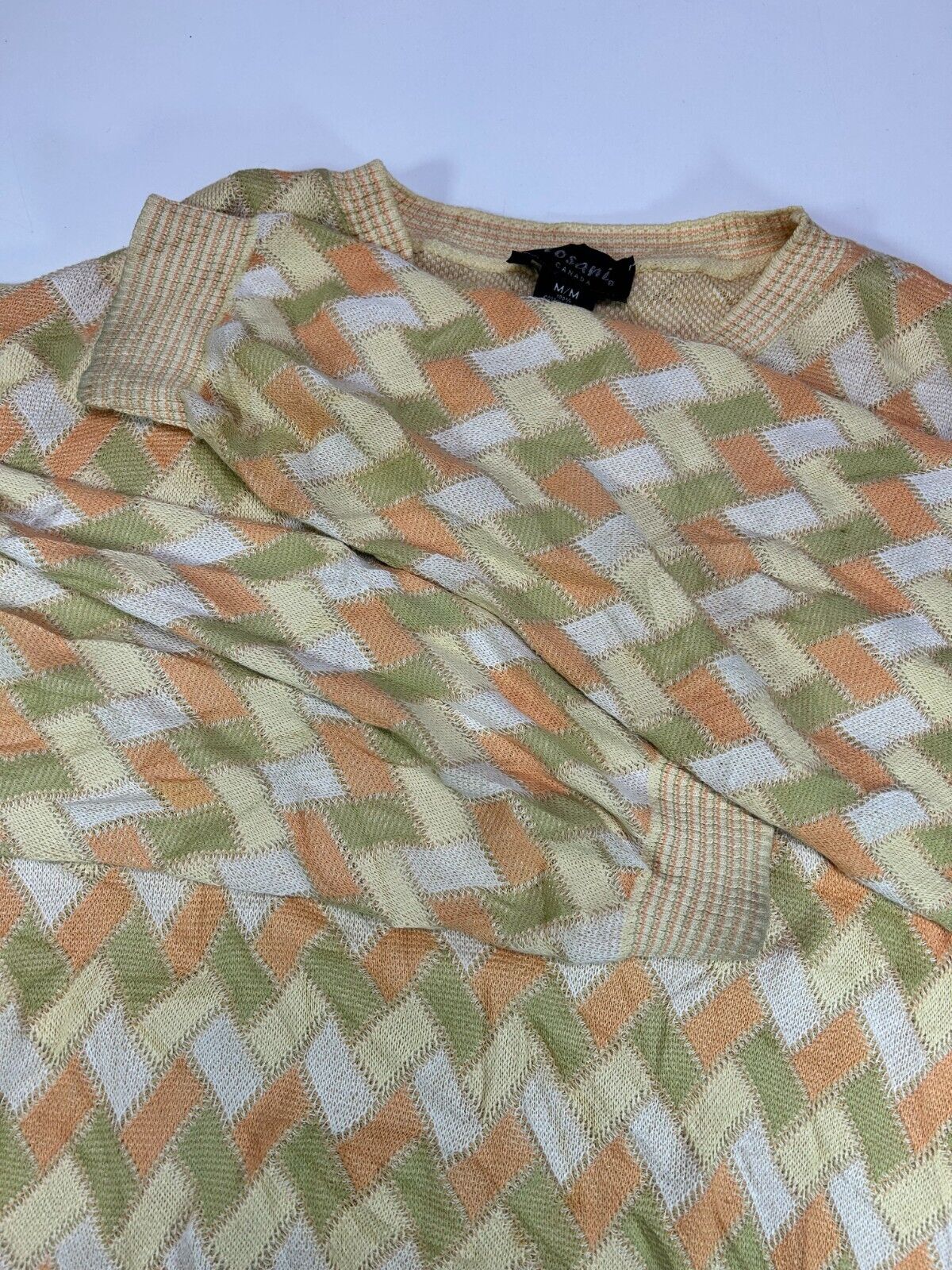 Vintage 90s Tosani Light Weight Pattern Print Pullover Knit Sweater Size Medium