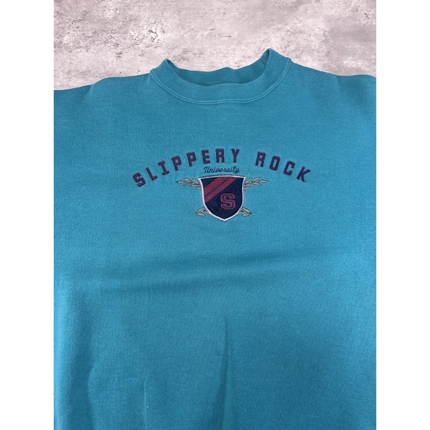 Vintage 90s Slippery Rock University NCAA Embroidered Spellout Sweatshirt Sz Med