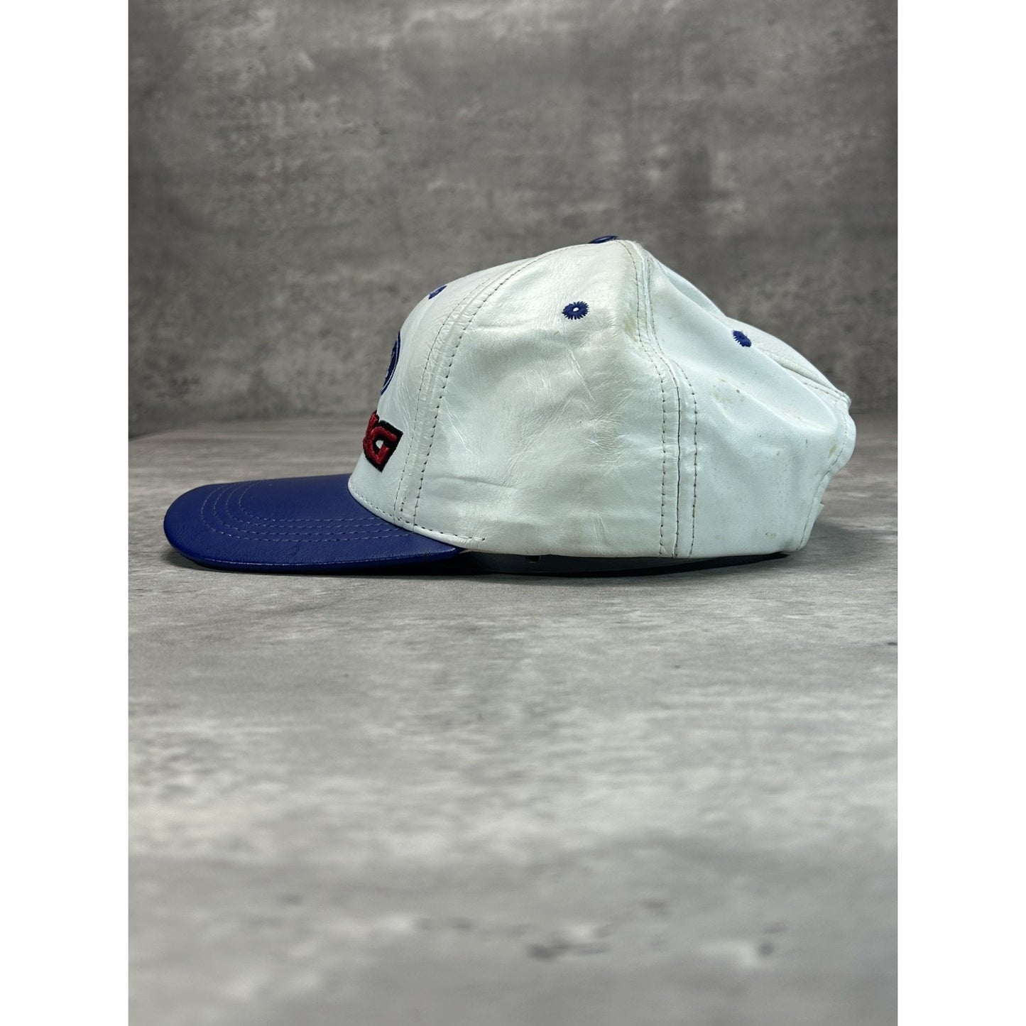 Vintage 90s Ford Racing Embroidered Spellout Leather Strapback Hat OSFA