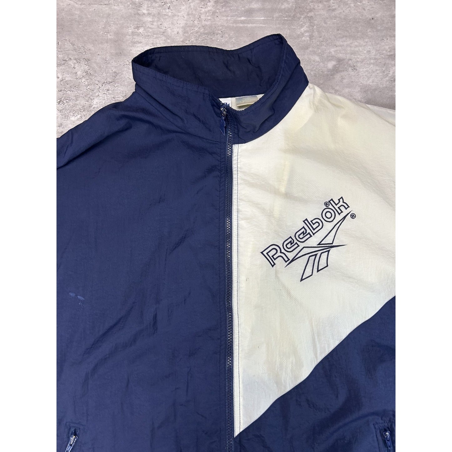 Vintage 90s Reebok Embroidered Logo Two Tone Nylon Windbreaker Jacket Size XL
