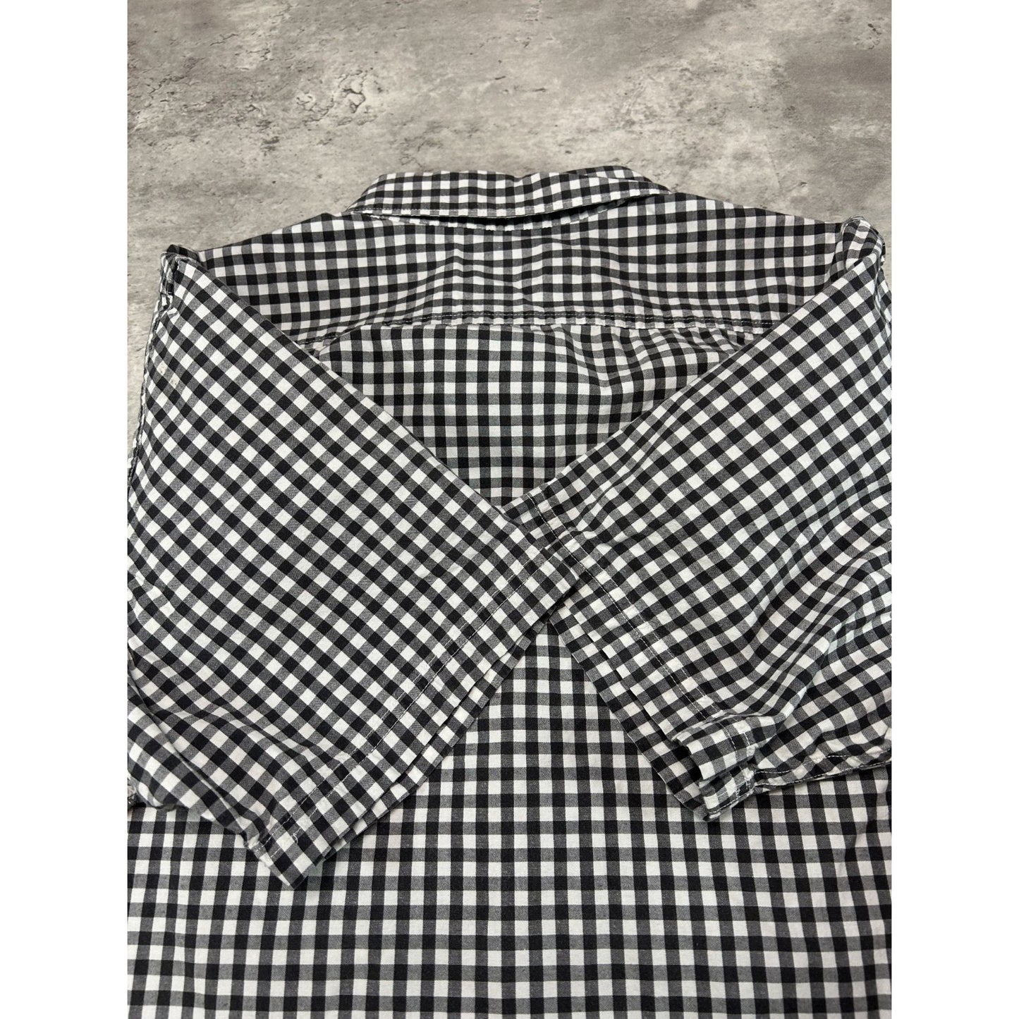 Vintage Chaps Denim Plaid Pearl Snap Short Sleeve Cropped Button Up Shirt Large