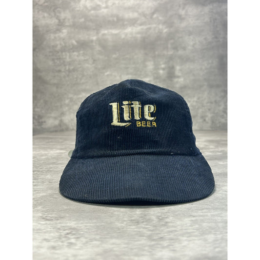 Vintage 80s/90s Miller Lite Beer Embroidered Corduroy Strapback Hat OSFA