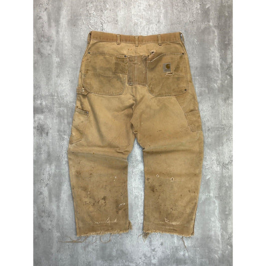 Vintage Carhartt Canvas Workwear Double Knee Carpenter Pants Size 36 Beige
