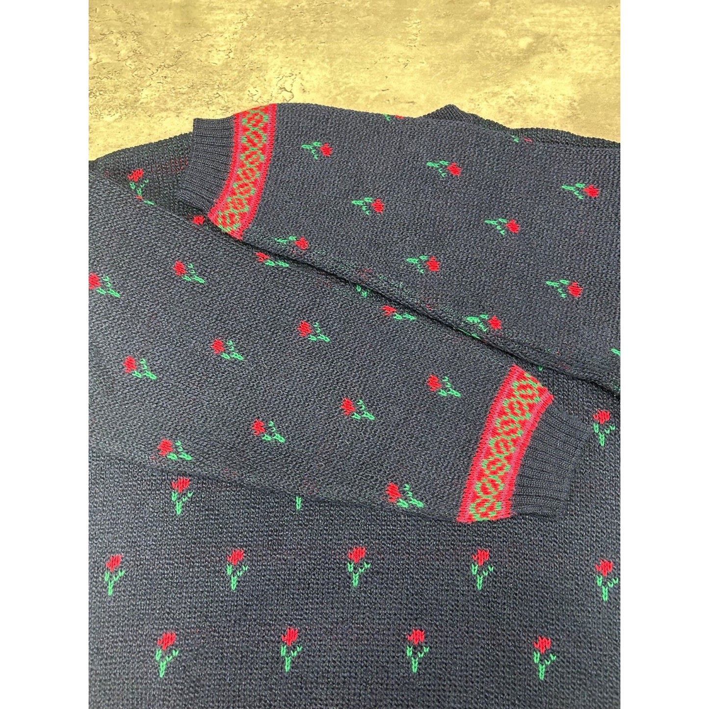 Vintage 80s St Michaels Flower Print Pullover Knit Sweater Size Large