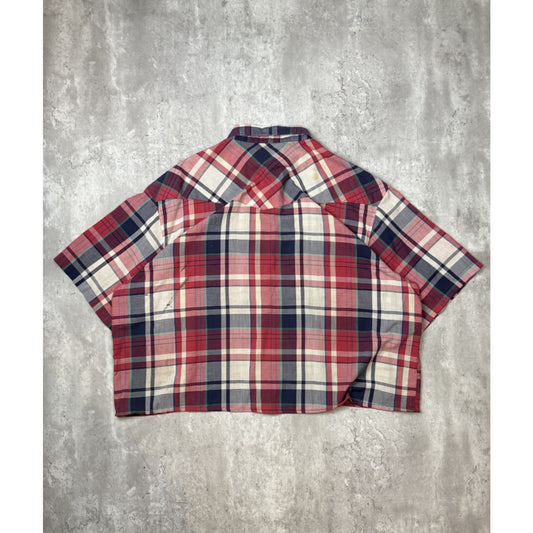 Vintage 90s Wrangler Pearl Snap Plaid Reworked Cropped Button Up Shirt Sz 2XL