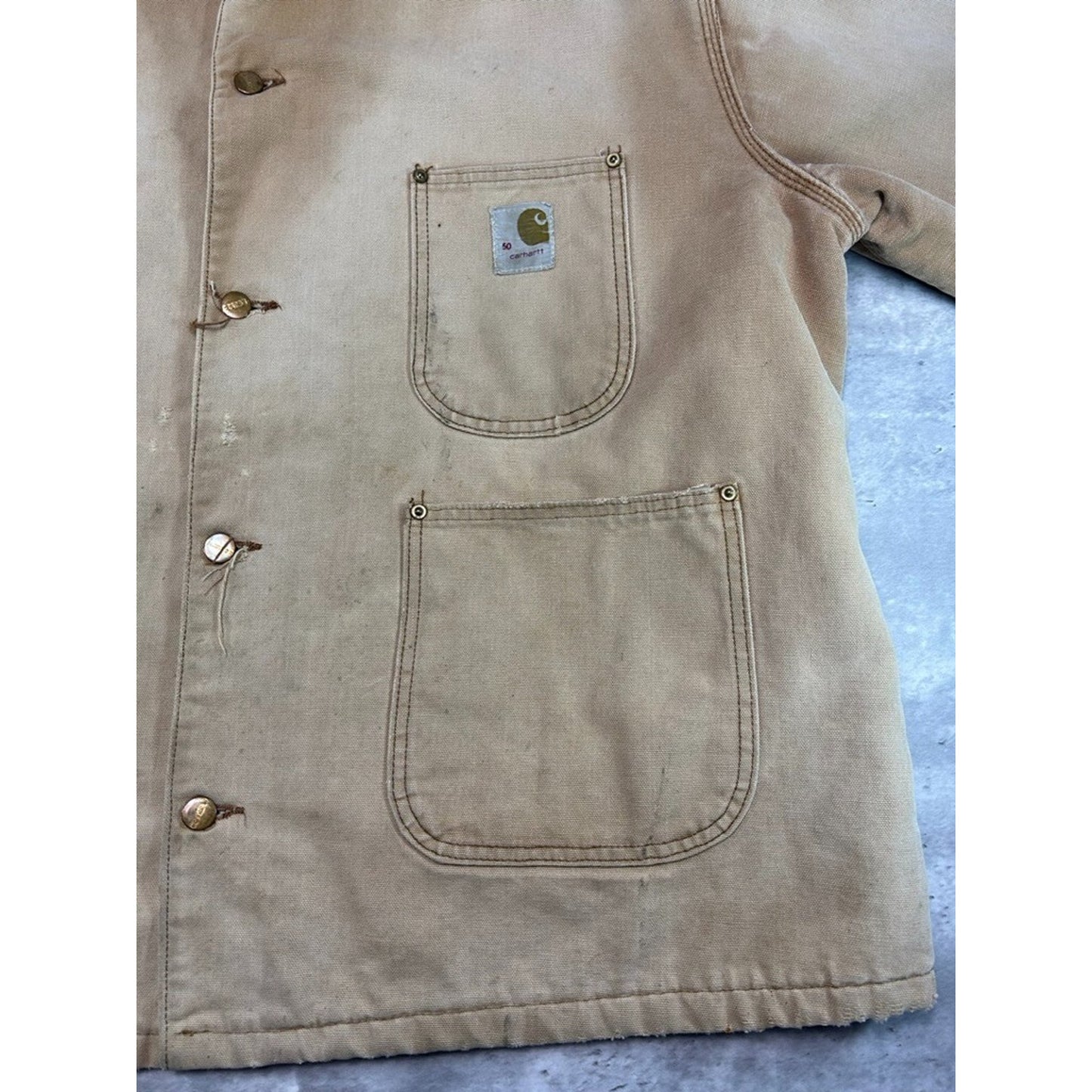 Vintage 1970s Carhartt Blanket Lined Canvas Workwear Chore Jacket Size XXL
