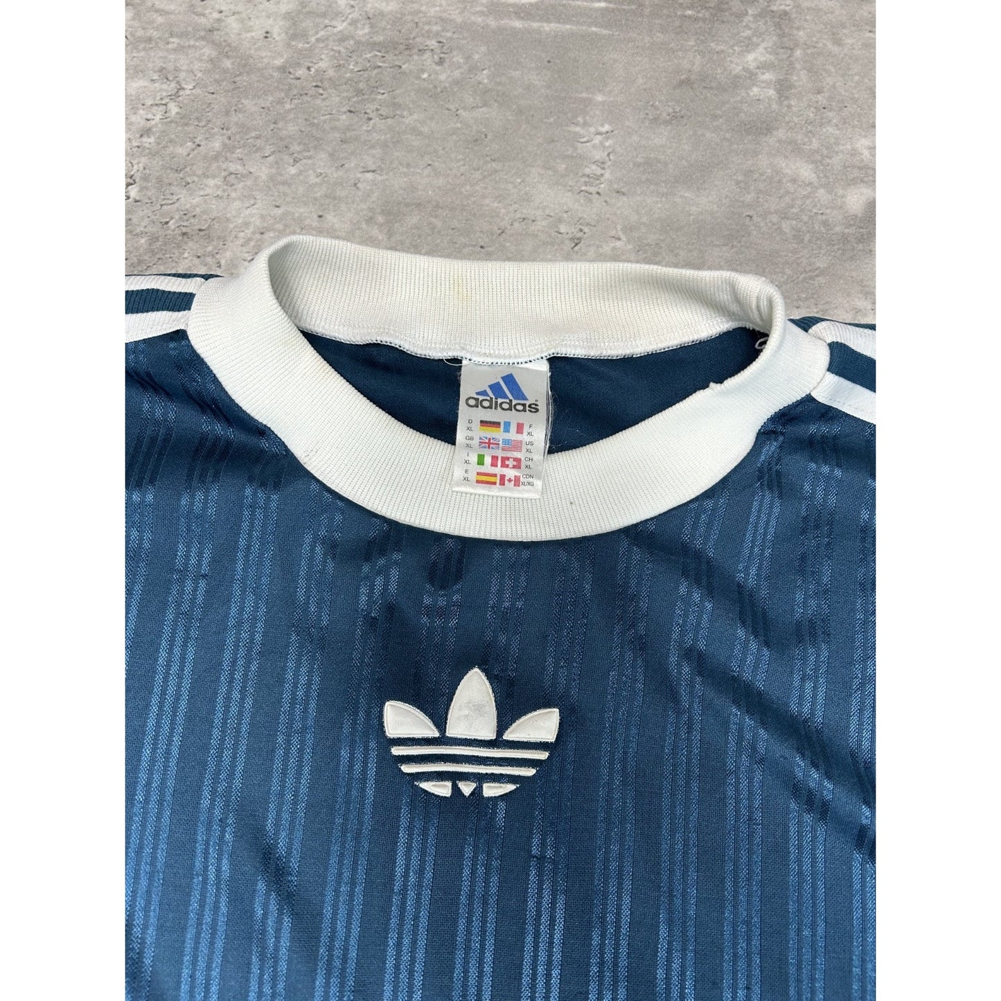 Vintage 90s Adidas Graphic Trefoil Two Tone Soccer Jersey Size XL Blue