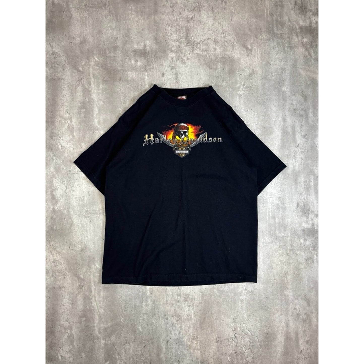 Harley Davidson Motorcycles Pirate Graphic Spellout T-Shirt Size XXL Black