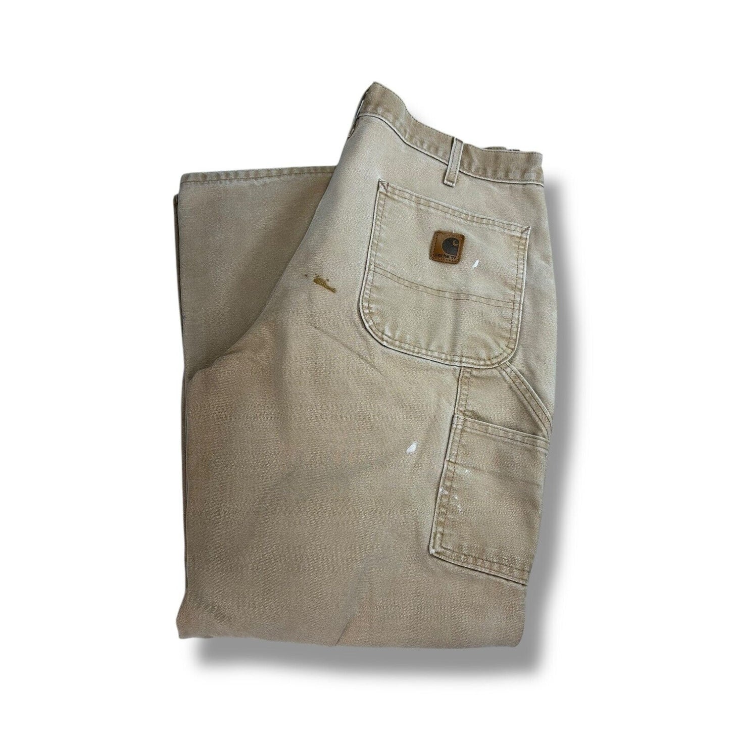 Vintage Carhartt Dungaree Fit Canvas Workwear Carpenter Pants Size 35 Beige
