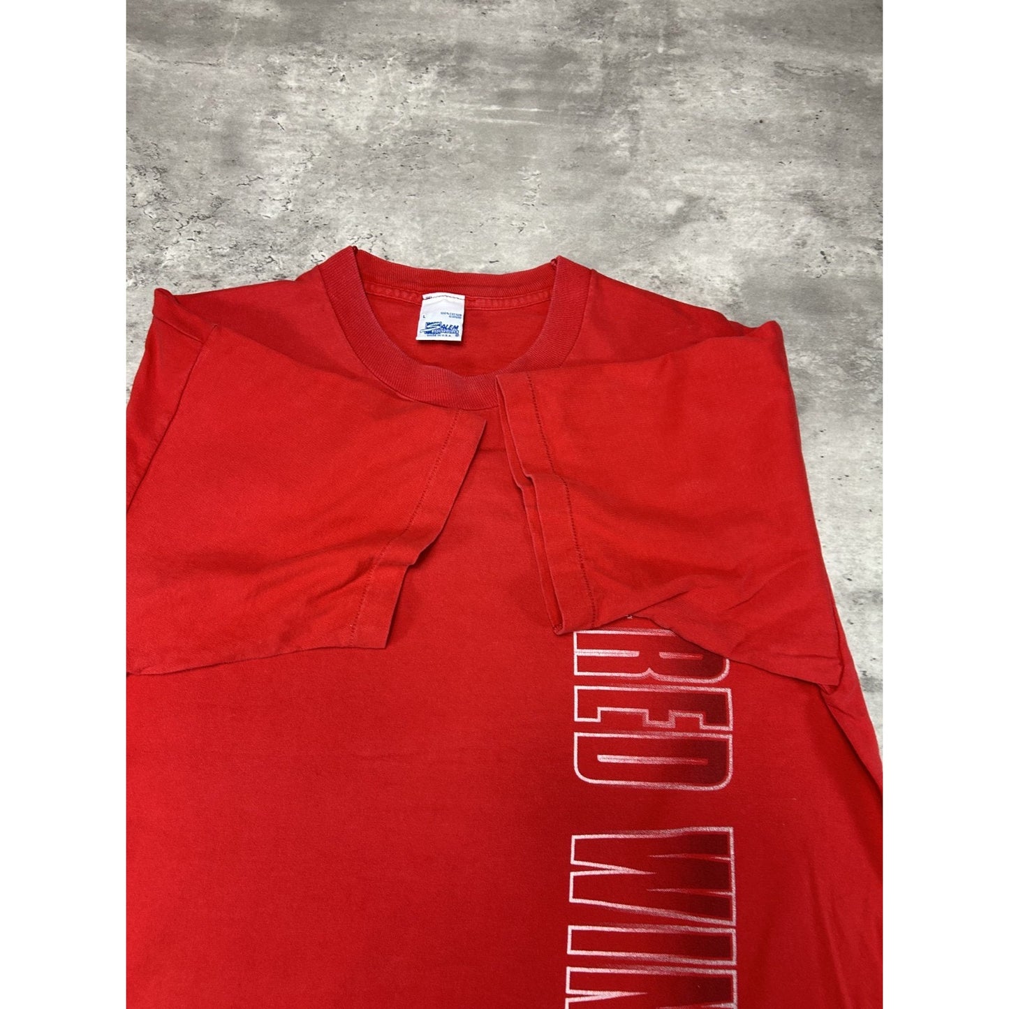 Vintage 90s Detroit Red Wings NHL Spellout Graphic Hockey T-Shirt Size Large
