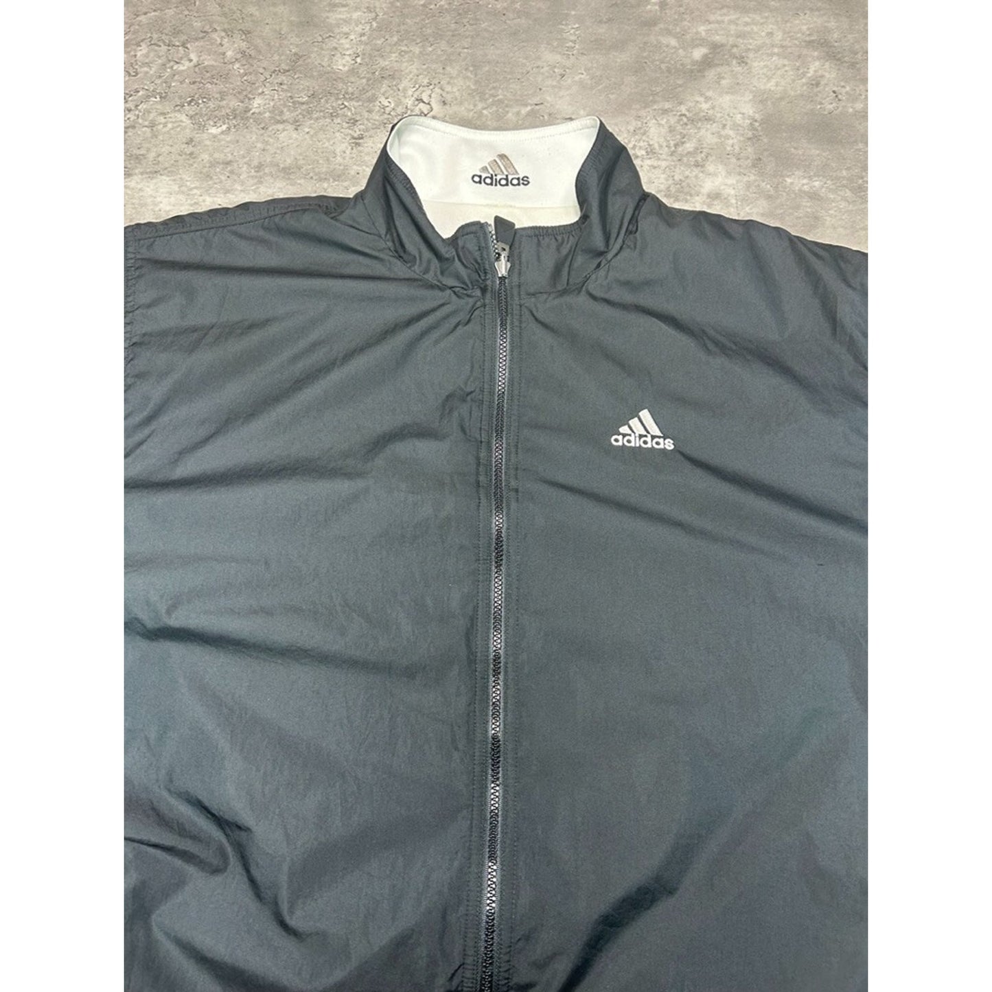 Vintage 90s Adidas Reversible Nylon Full Zip Windbreaker Jacket Size XXL Black