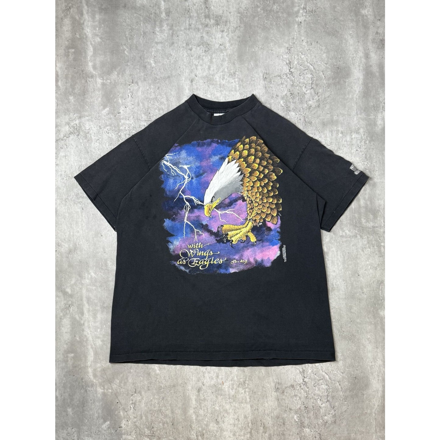Vintage 1990 With Wings As Eagles Scripture Lightning Graphic T-Shirt Size XL