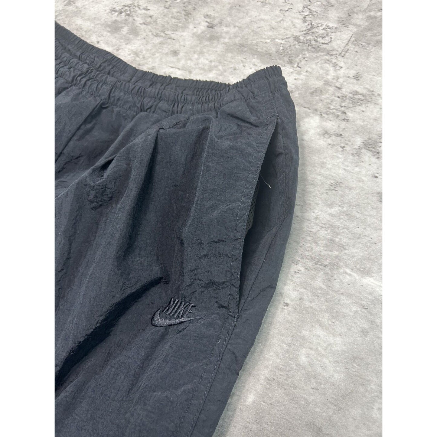 Vintage 90s Nike Tonal Embroidered Swoosh Nylon Track Pants Size Large Black