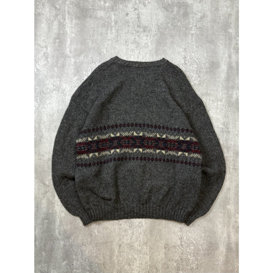 Vintage Eddie Bauer Abstract Striped Pullover V Neck Knit Sweater Size Large