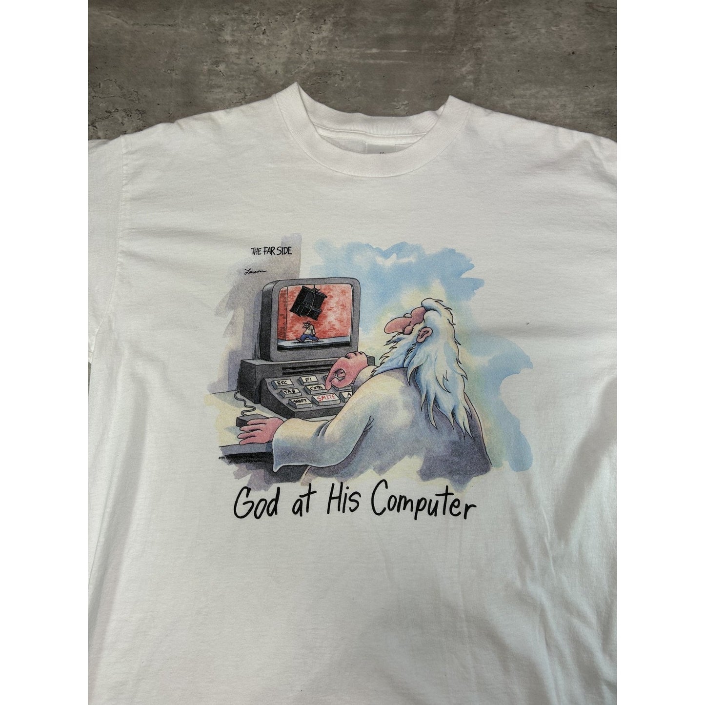 Vintage 90s God At His Computer Comedy Cartoon Graphic T-Shirt Size XL