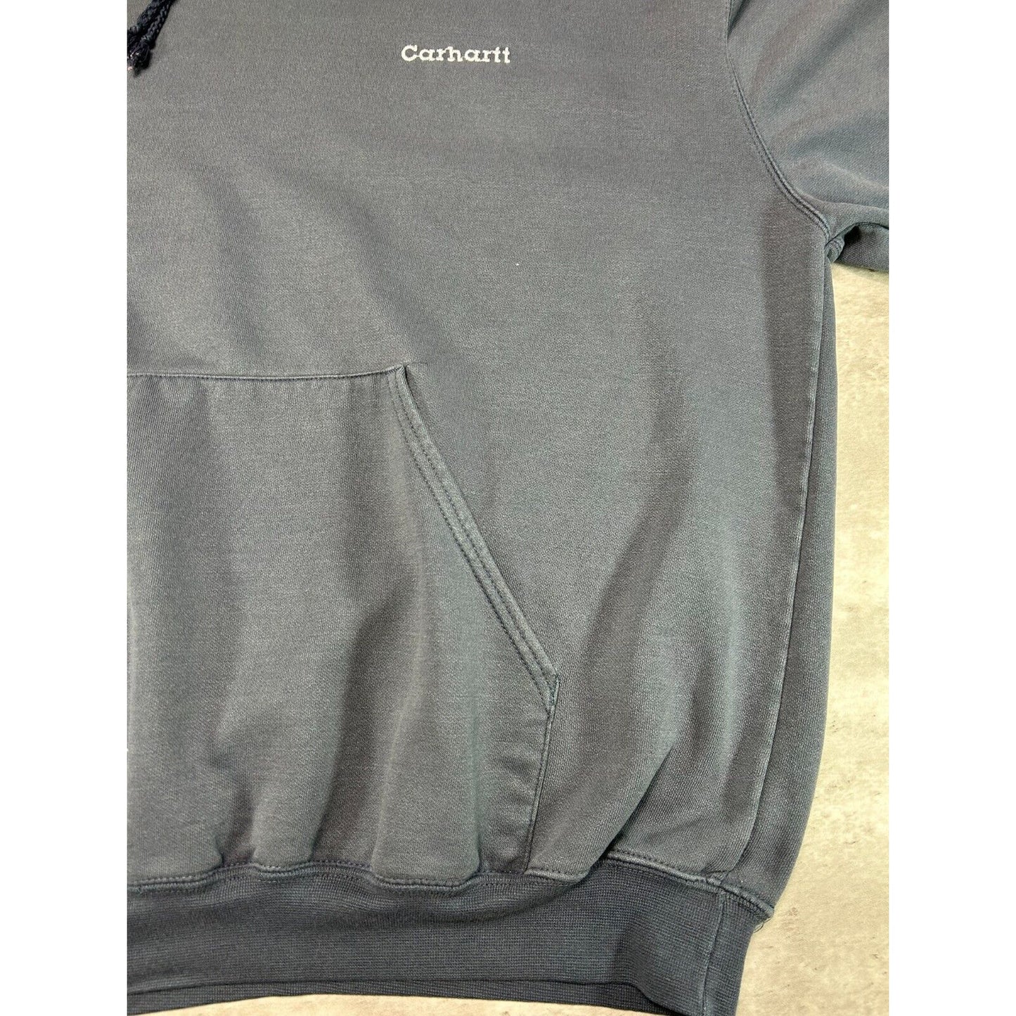 Vintage Carhartt Embroidered Logo Hooded Workwear Sweatshirt Size XL Blue