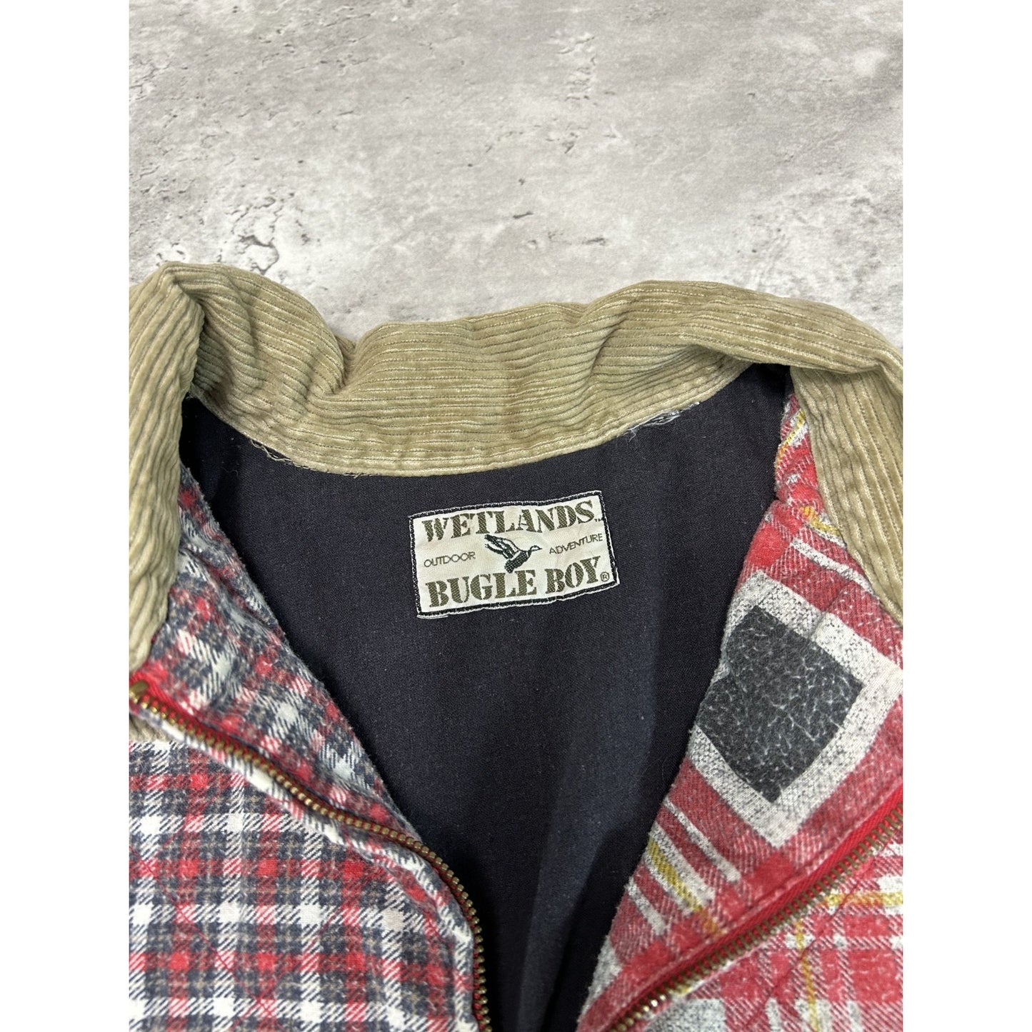Vintage 90s Bugle Boy Wetlands Abstract Plaid Print Full Zip Jacket Size XL