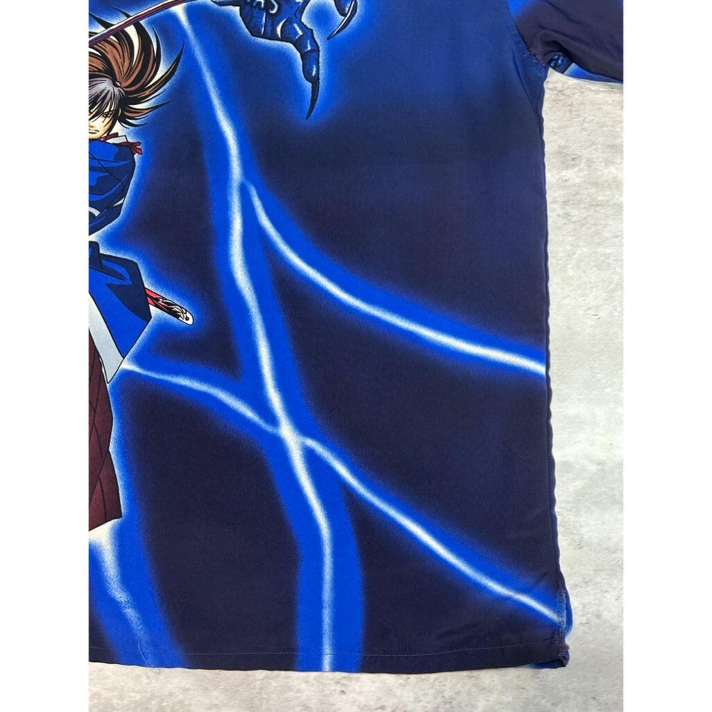 Vintage Y2K Anime Samurai All Over Print Short Sleeve Button Up Shirt Size Large