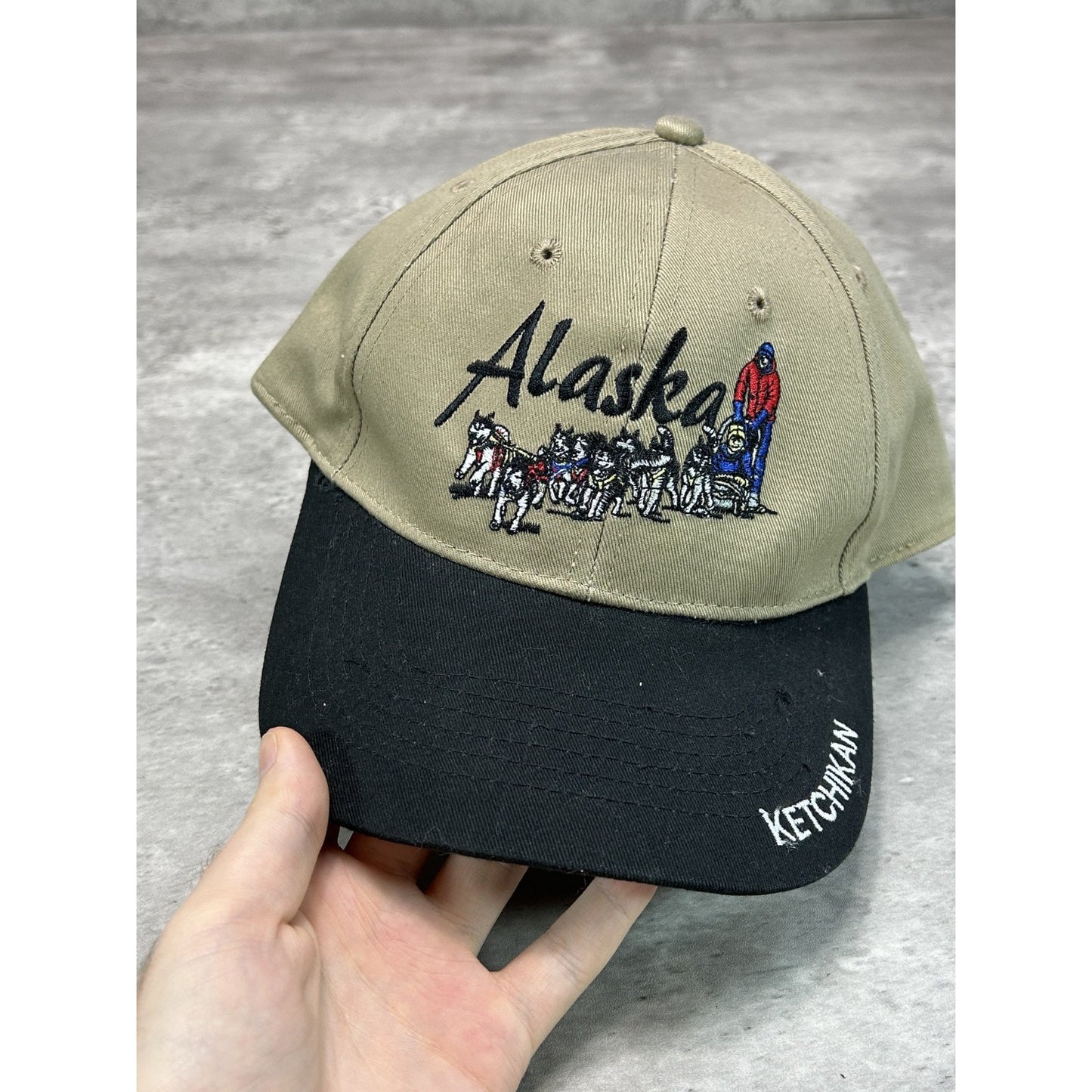 Vintage 90s Alaska Embroidered Dog Sledding Destination Strapback Hat OSFA