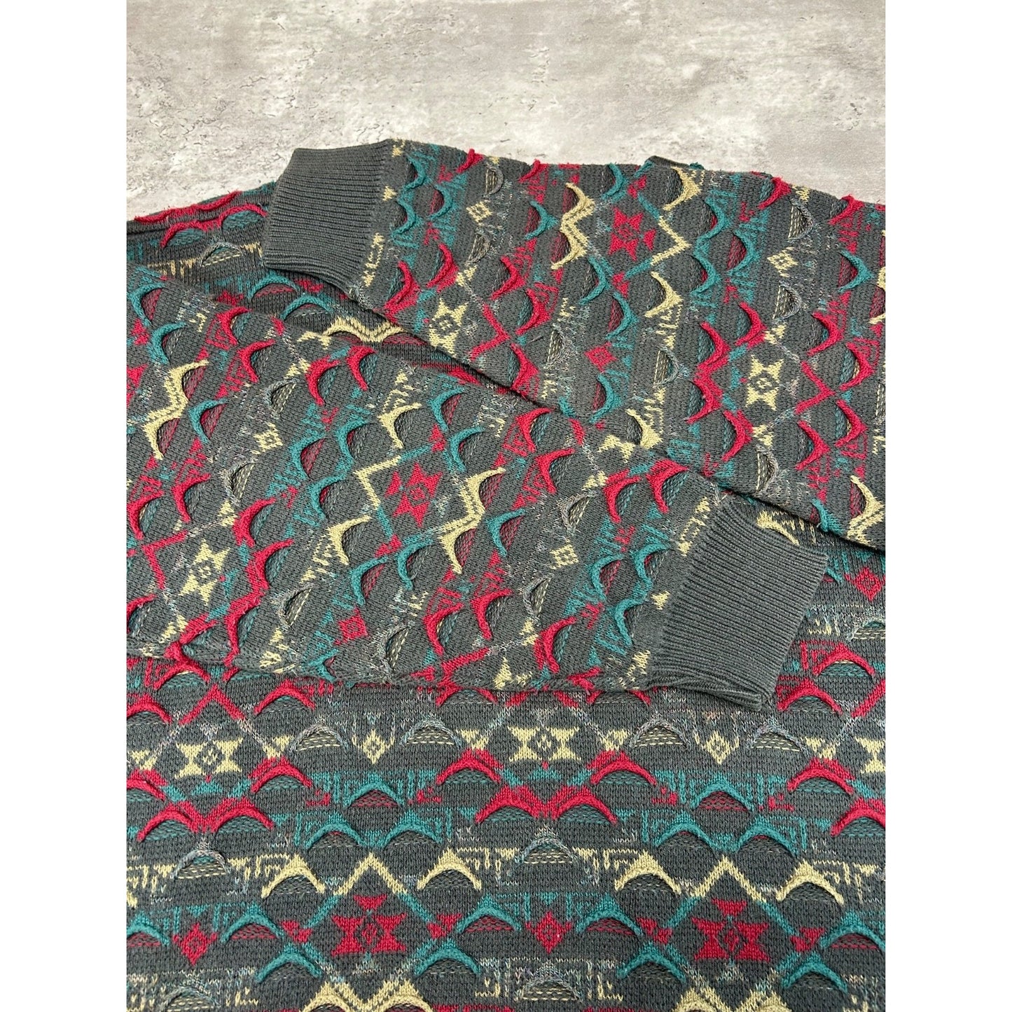 Vintage 90s John Weitz Abstract 3D Knit Pullover Sweater Size Large