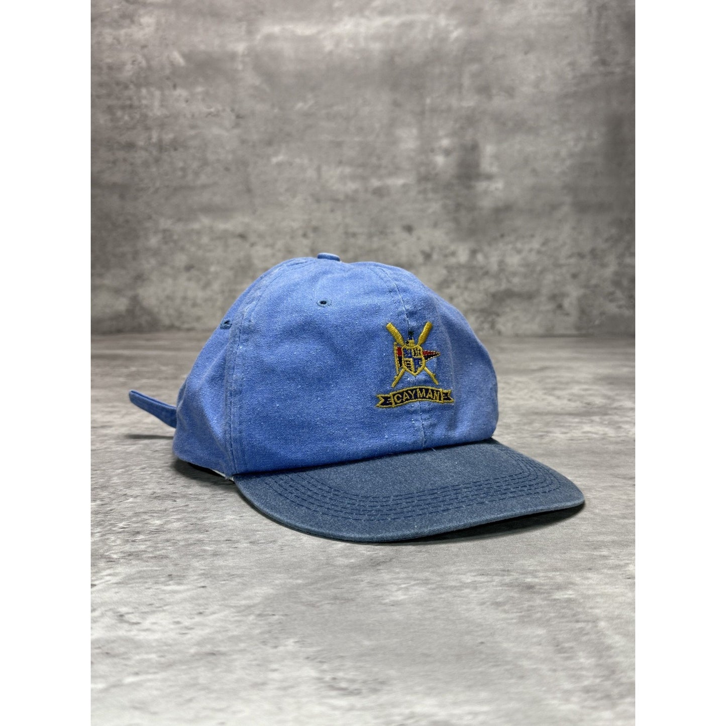 Vintage 90s Cayman Embroidered Crest Strapback Hat OSFA Blue