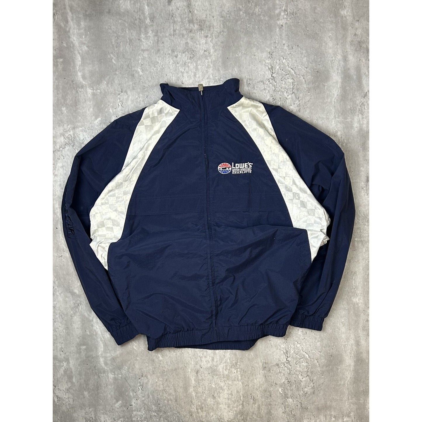 Vintage Lowes Charlotte Speedway Embroidered Two Tone Windbreaker Jacket Sz XXL
