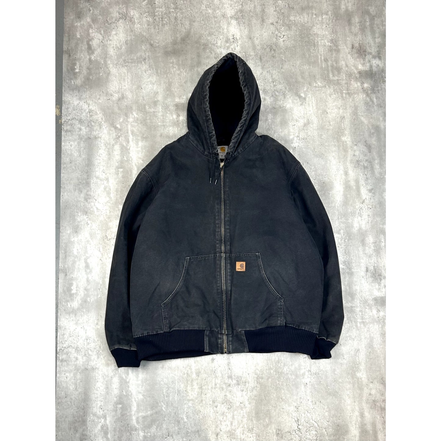 Vintage Carhartt Quilted Lined Canvas Work Wear Hooded Bomber Jacket Size XL