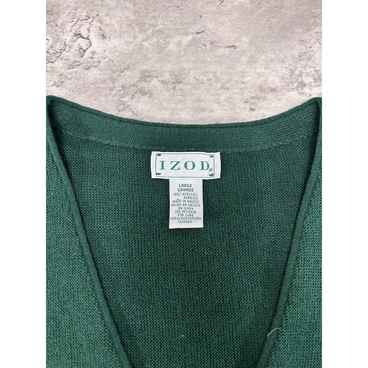 Vintage 80s/90s Izod Embroidred Crest Cardigan Knit Sweater Size Large Green