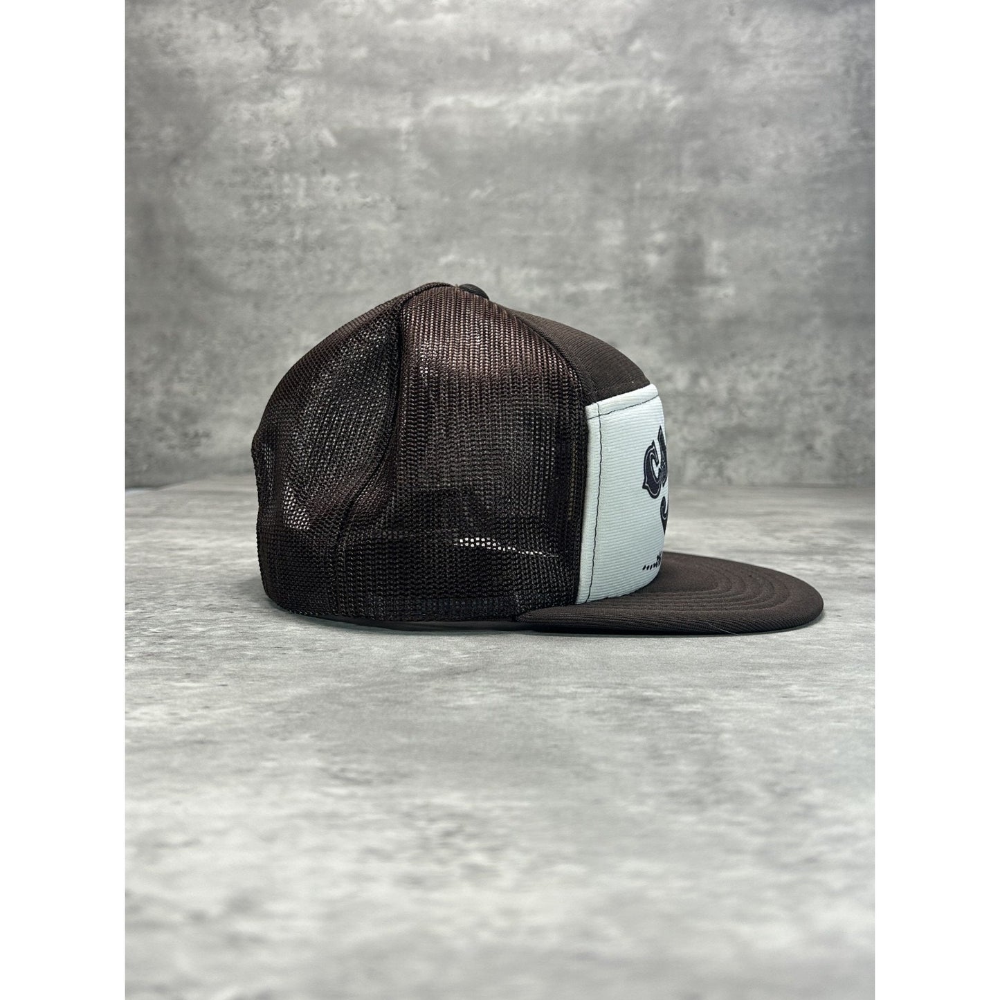 Vintage 90s Caseys Graphic Spellout Moustache Trucker Snapback Hat OSFA