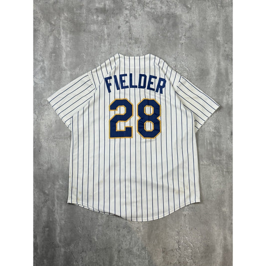 Vintage Prince Fielder #28 Milwaukee Brewers MLB Pinstripe Jersey Size XL