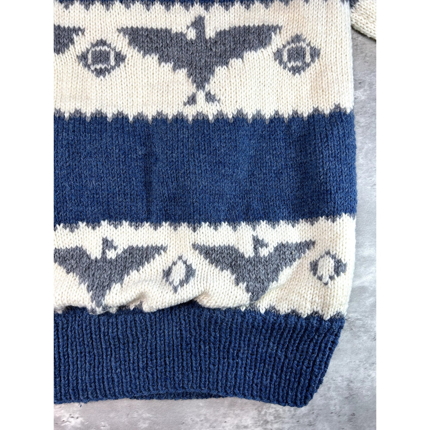 Vintage 80s Bird Print Striped Full Zip Collared Knit Sweater Size Large