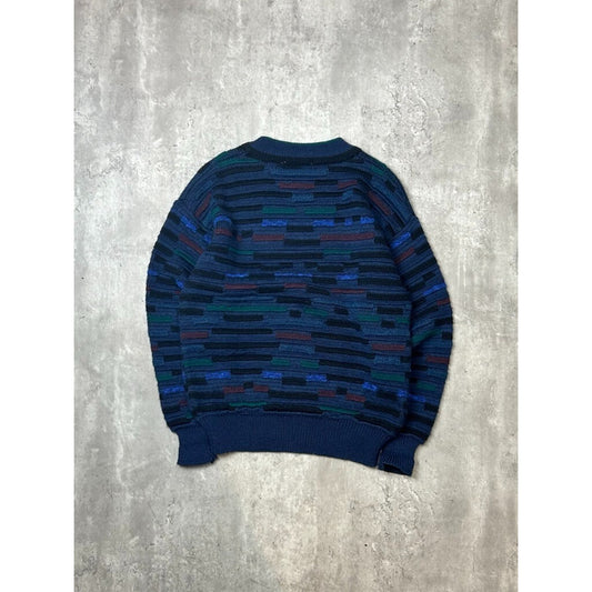 Vintage 90s Brian MacNeil 3D Striped Pullover Ribbed Knit Sweater Size Medium