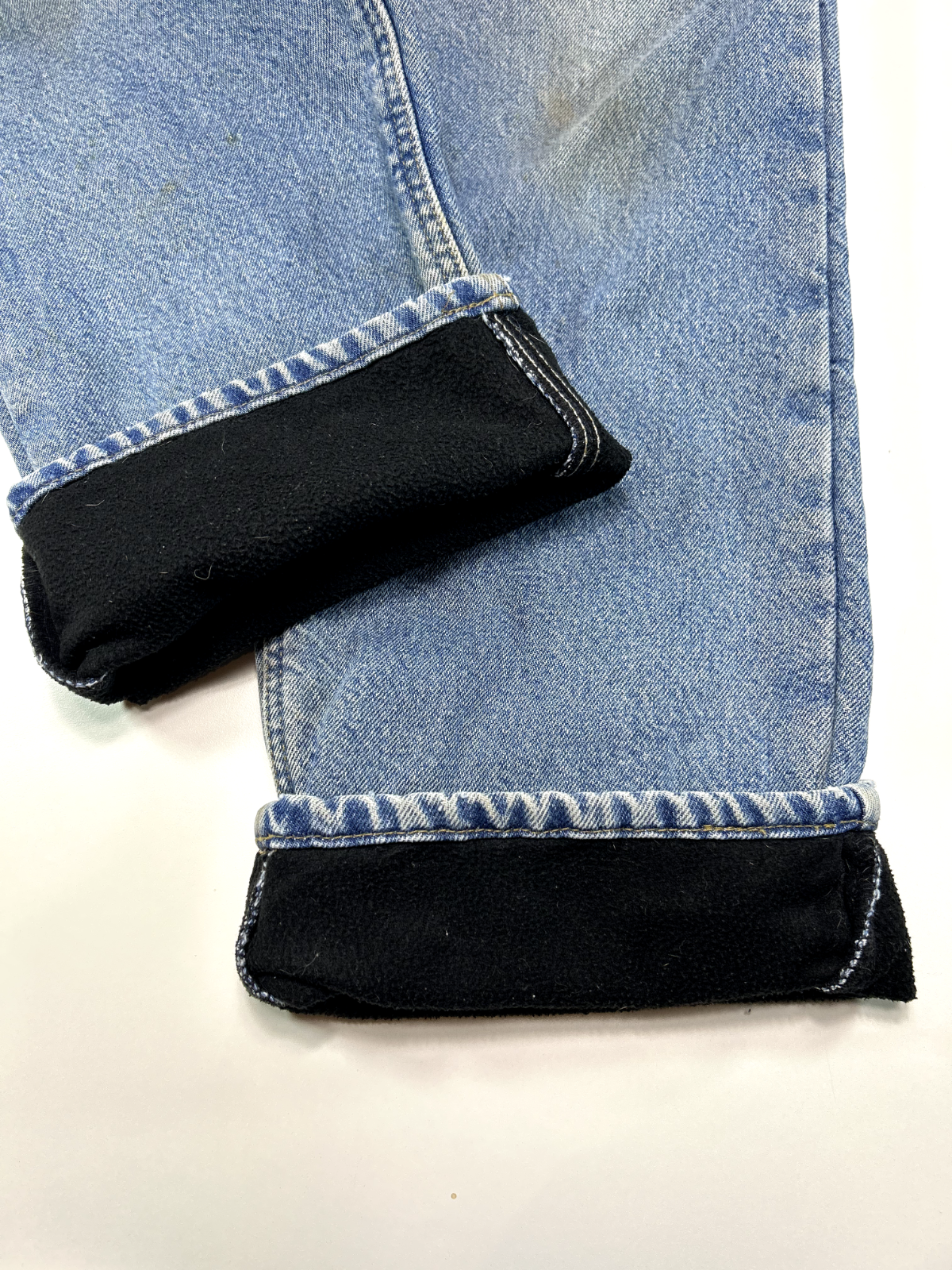 Vintage Carhartt Fleece Lined Medium Wash Denim Workwear Pants Size 34W Blue
